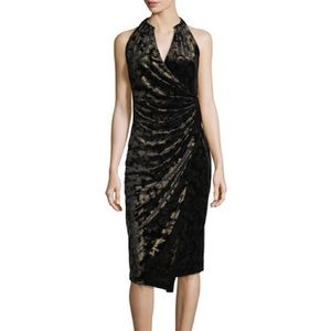 Elie Tahari Belecia Sleeveless Faux-Wrap Velvet Dress, Black/Gold